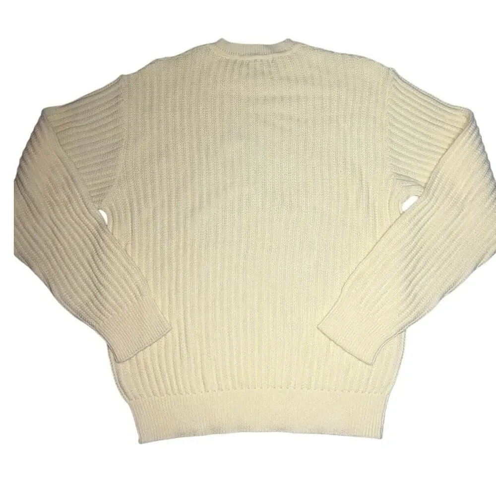 Saks Fifth Ave vintage yellow ribbed knit crewneck cotton preppy sweater men SM